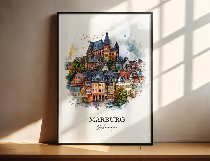 Marburg Germany Wall Art, Frankfurt Print, Germany Watercolor Art, Marburg Gift, Travel Print, Travel Poster, Housewarming Gift