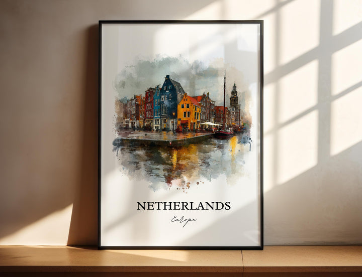 Netherlands Wall Art, Netherlands Print, Netherlands Watercolor Art, Amsterdam Gift, Travel Print, Travel Poster, Housewarming Gift