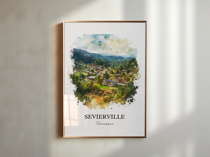 Sevierville TN Wall Art, Great Smoky Mountains Print, TN Watercolor Art, Sevierville Gift, Travel Print, Travel Poster, Housewarming Gift