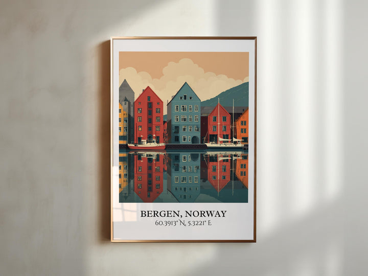 Bergen Norway Art, Bergen Retro Travel Art, Bergen Home Decor, Bergen Norway Gift, Norway Travel Art, Travel Prints, Housewarming Gift