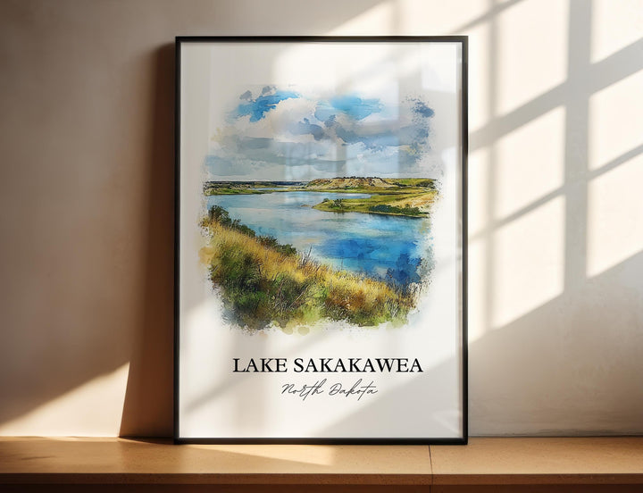 Lake Sakakawea ND Wall Art, Pick City ND Print, North Dakota Watercolor, Lake Sakakawea Gift, Travel Print, Travel Poster, Housewarming Gift