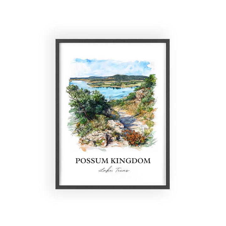 Possum Kingdom Lake Art, Mineral Wells Print, Texas Watercolor Art, Possum Kingdom Lake Gift, Travel Print, Travel Poster, Housewarming Gift