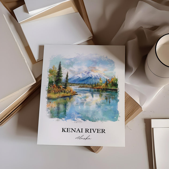 Kenai River Wall Art, Anchorage AK Print, Alaska Watercolor Art, Kenai River Alaska Gift, Travel Print, Travel Poster, Housewarming Gift