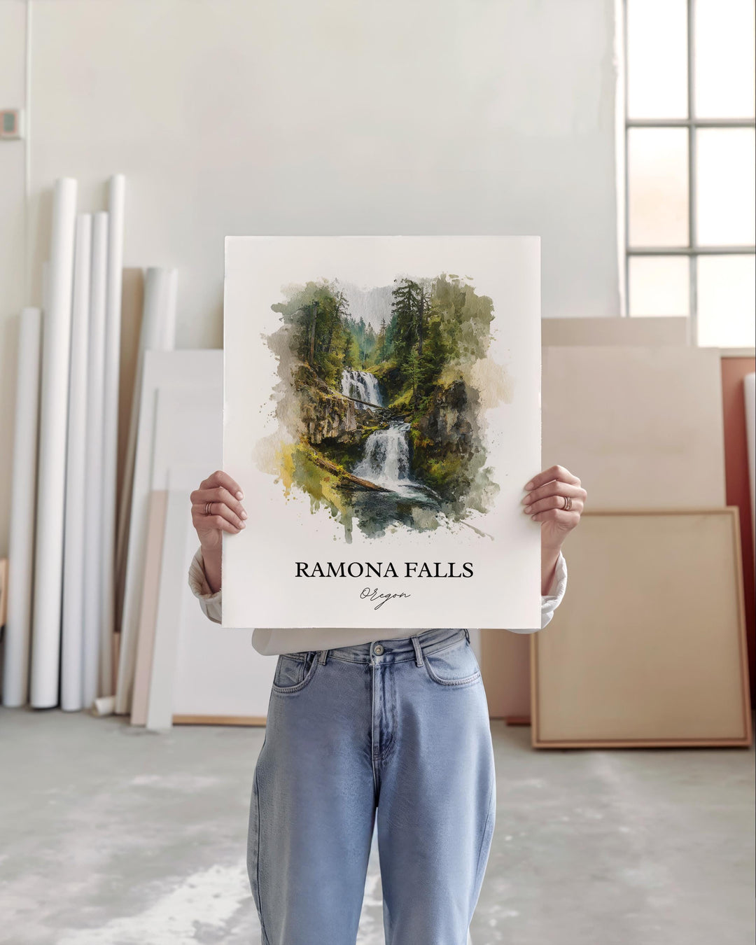 Ramona Falls, Oregon, USA – Watercolor Art Print