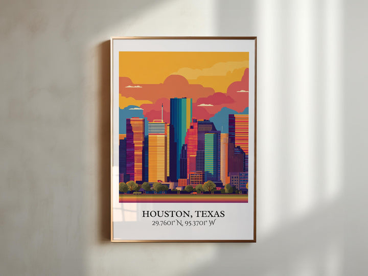 Houston Art, Houston Texas Retro Travel Art, Houston Home Decor, Houston Texas Gift, Texas Travel Art, Travel Prints, Housewarming Gift