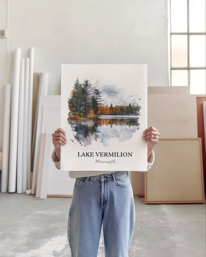 Lake Vermilion Wall Art, Tower Minnesota Print, Minnesota Watercolor, Lake Vermilion MN Gift, Travel Print, Travel Poster, Housewarming Gift
