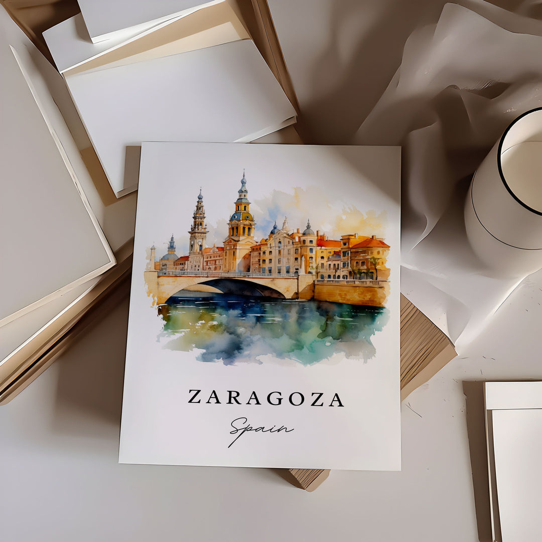 Zaragoza Spain Wall Art, Zaragoza Print, Zaragoza Watercolor Art, Zaragoza Espana Gift,