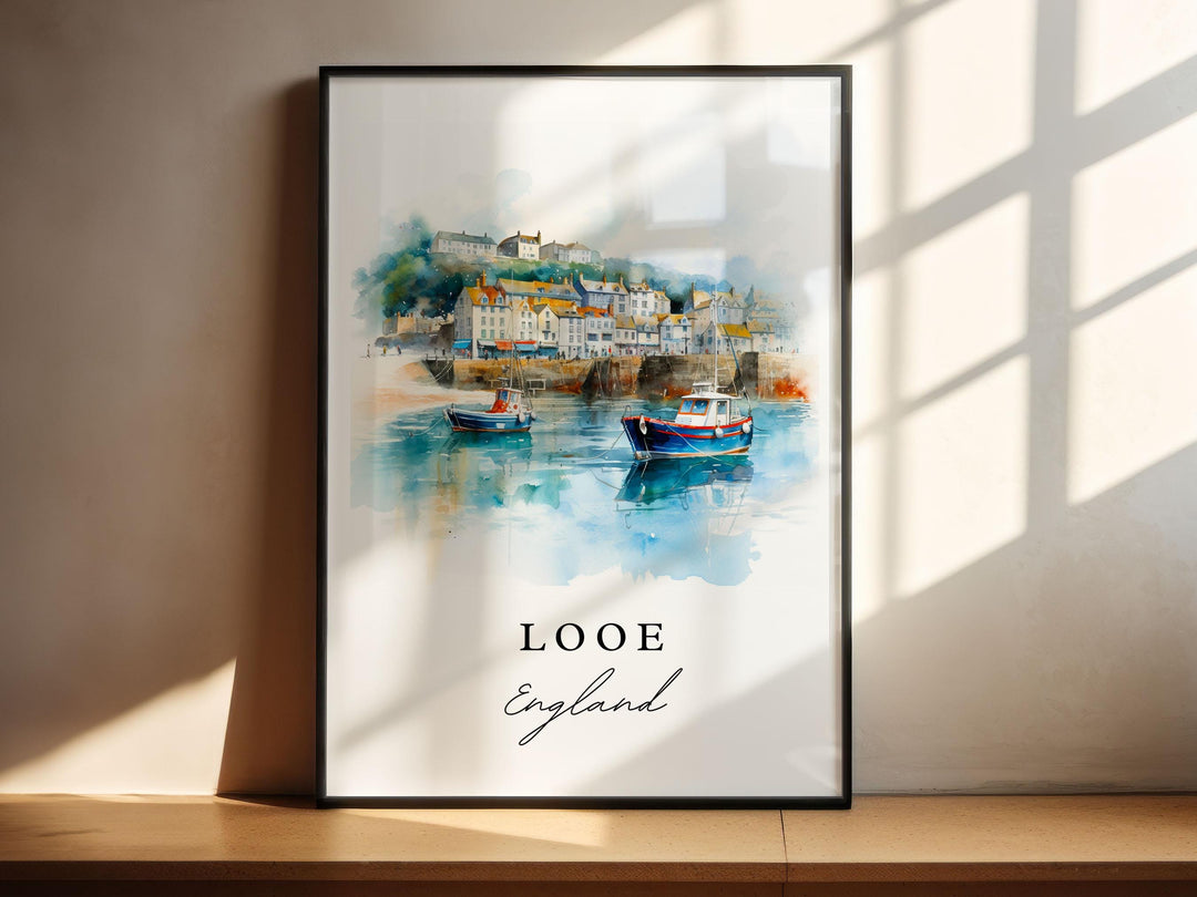 Looe England Wall Art, Looe Print, Looe Watercolor Art, Looe UK Gift, Travel Print, Travel Poster, Looe England Housewarming Gift