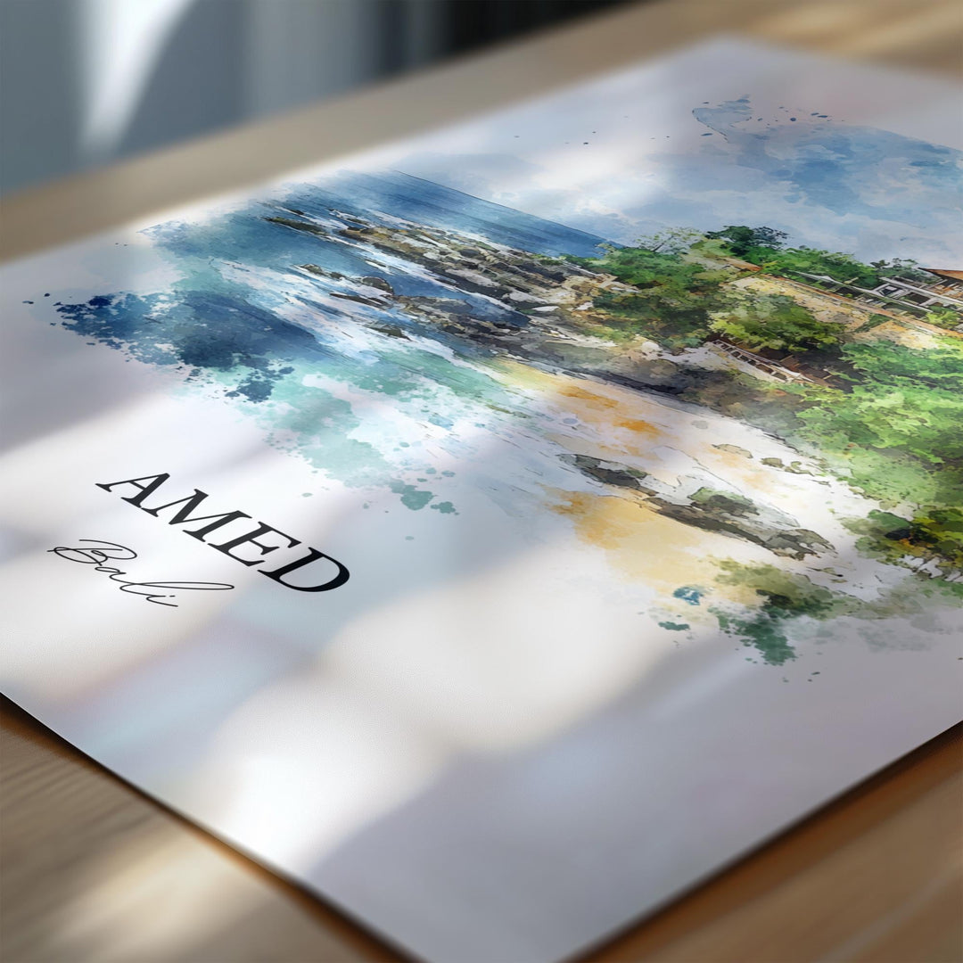 Amed Bali Wall Art, Karangasem Print, Bali Watercolor Art, Amed Bali Gift, Travel Print, Travel Poster, Housewarming Gift