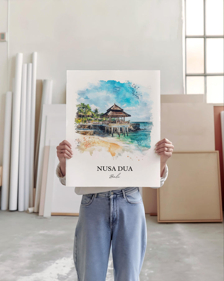 Nusa Dua Wall Art, Bali Beach Print, Bali Watercolor Art, Nusa Dua Bali Gift, Travel Print, Travel Poster, Housewarming Gift