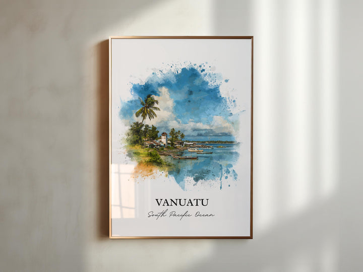 Vanuatu Wall Art, Vanuatu Print, Vanuatu Watercolor Art, Vanuatu Island Gift, Travel Print, Travel Poster, Housewarming Gift