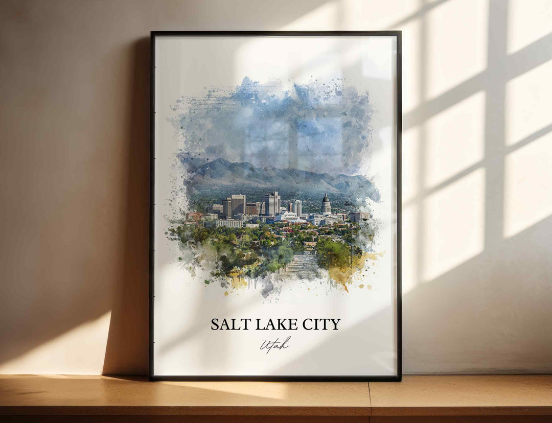 Salt Lake City Wall Art, SLC Print, Utah Watercolor Art, Salt Lake City Skyline Gift, Travel Print, Travel Poster, Housewarming Gift