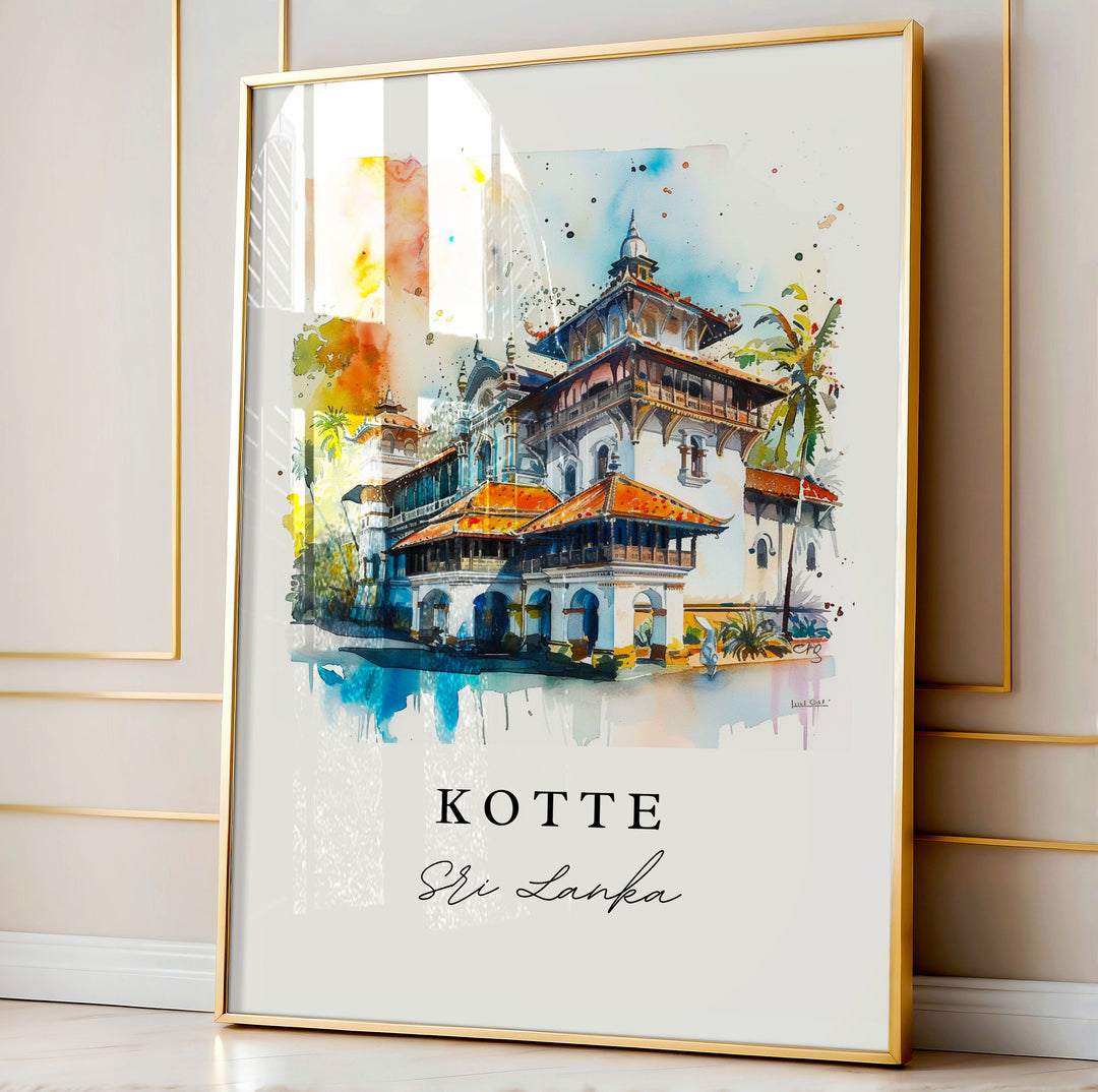 Kotte watercolor travel art - Sri Lanka, Kotte print, Wedding gift, Birthday present, Custom Text, Perfect Gift