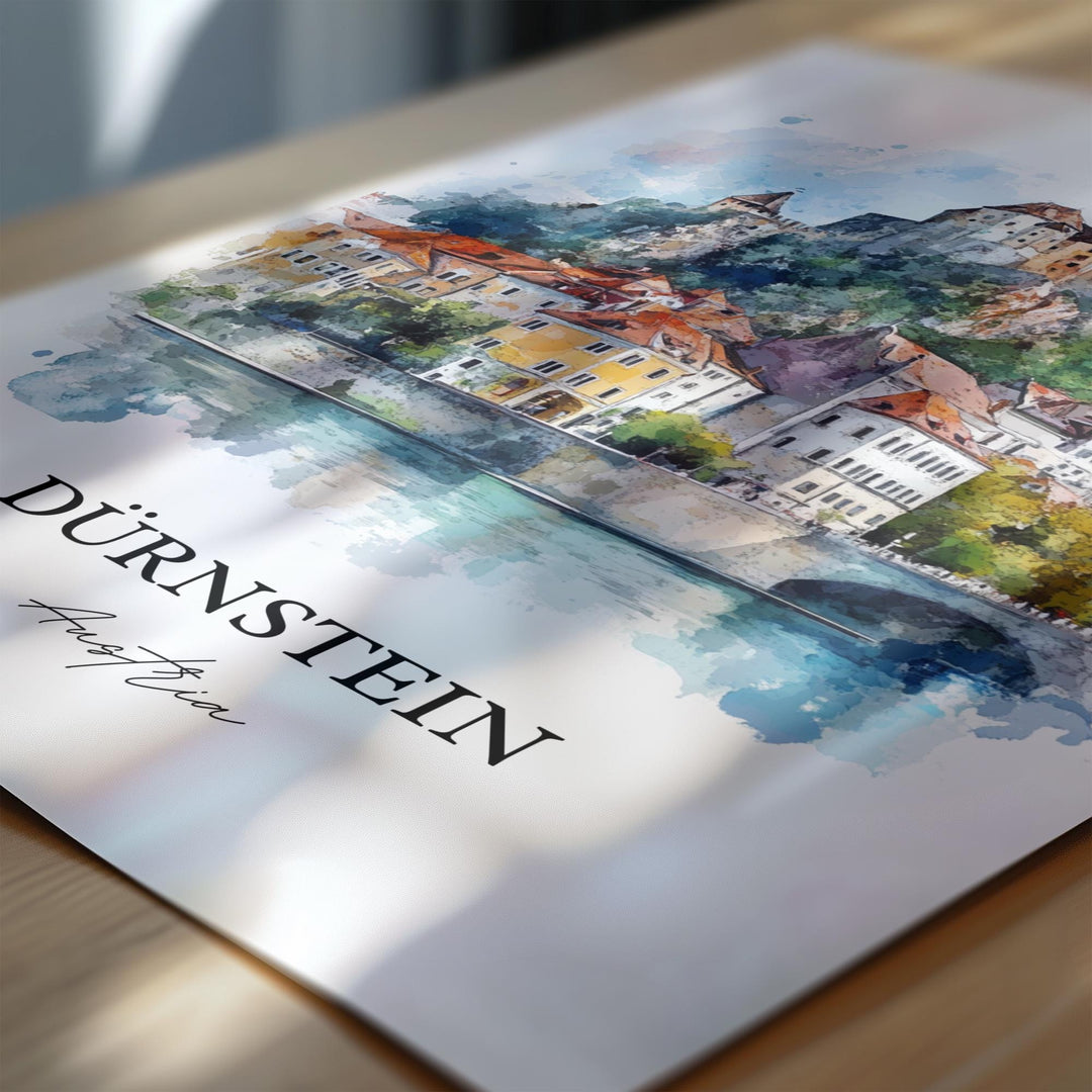 Durnstein Wall Art, Durnstein Print, Austria Watercolor Art, Durnstein Gift, Travel Print, Travel Poster, Housewarming Gift