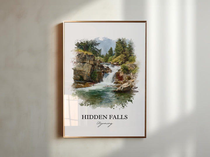 Hidden Falls Wall Art, Grand Tetons Print, Wyoming Watercolor Art, Hidden Falls Gift, Travel Print, Travel Poster, Housewarming Gift