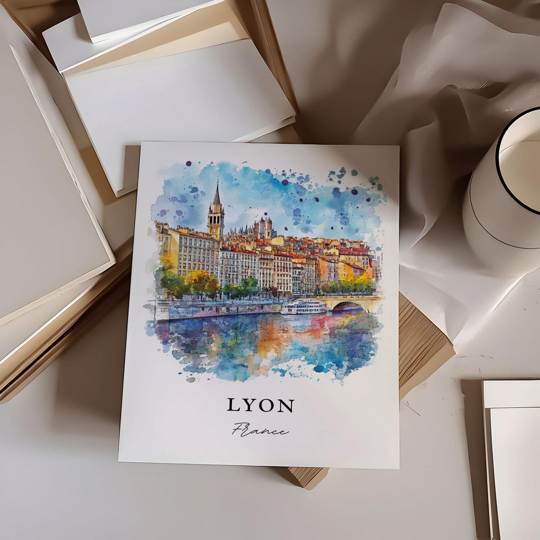 Lyon France Wall Art, Lyon Print, Lyon FR Watercolor Art, Lyon France Gift, Auvergne-Rhône