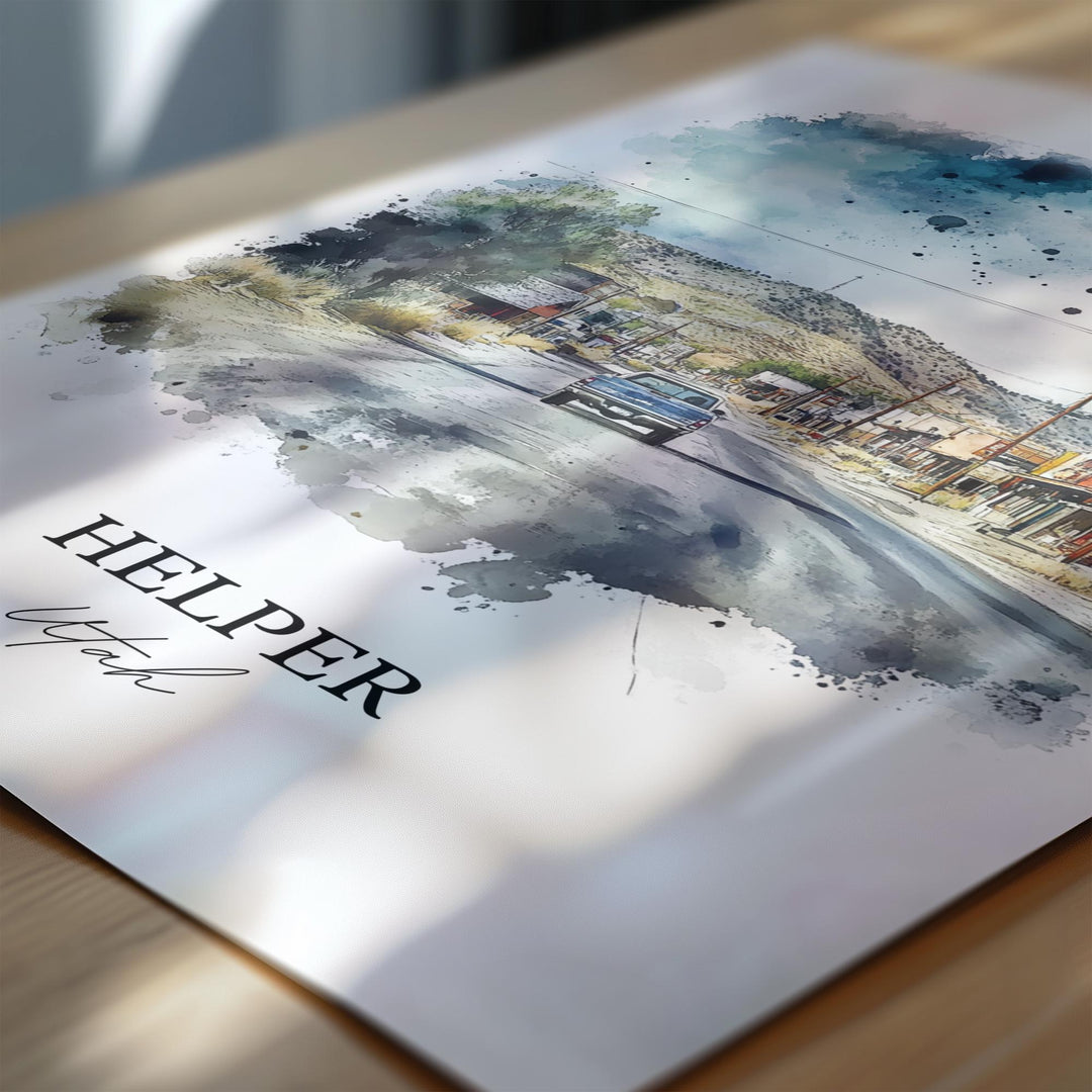 Helper Utah Wall Art, Helper Utah Print, Utah Watercolor Art, Carbon County UT Gift, Travel Print, Travel Poster, Housewarming Gift