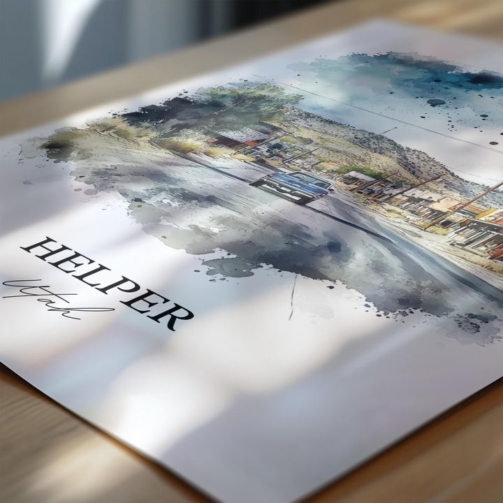Helper Utah Wall Art, Helper Utah Print, Utah Watercolor Art, Carbon County UT Gift, Travel Print, Travel Poster, Housewarming Gift