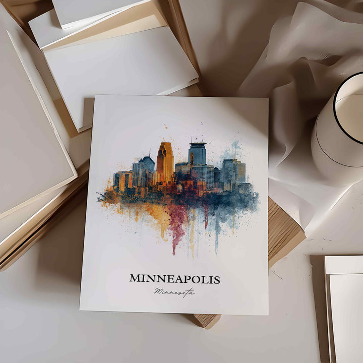 Minneapolis Wall Art, Minneapolis MN Print, Minnesota Watercolor Art, Twin Cities Gift, Travel Print, Travel Poster, Housewarming Gift