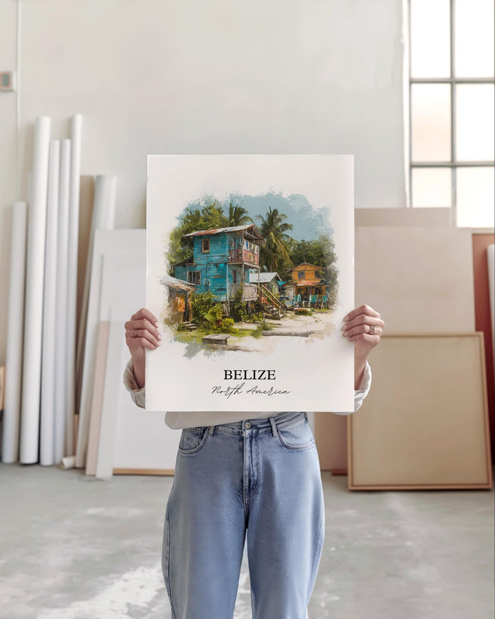Belize Wall Art, Belize Print, Belize Watercolor Art, Belize Country Gift, Travel Print, Travel Poster, Housewarming Gift