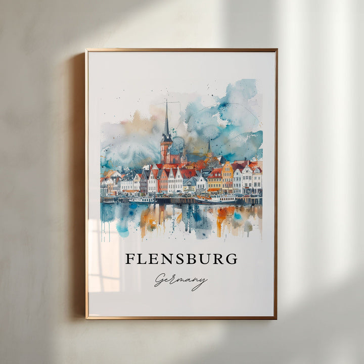 Flensburg Germany Art, Flensburg Print, Flensburg Watercolor Art, Flensburg Germany Gift,