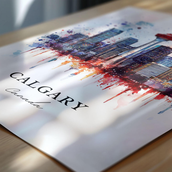 Calgary Wall Art, Calgary Print, Calgary Watercolor Art, Calgary Skyline Gift, Travel Print, Travel Poster, Housewarming Gift