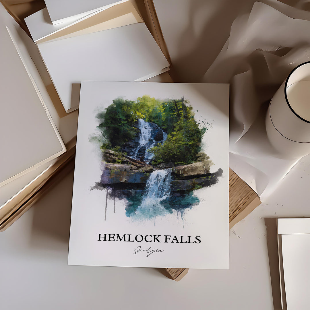 Hemlock Falls Wall Art, Hemlock Falls Print, Georgia Watercolor Art, Hemlock Falls GA Gift, Travel Print, Travel Poster, Housewarming Gift