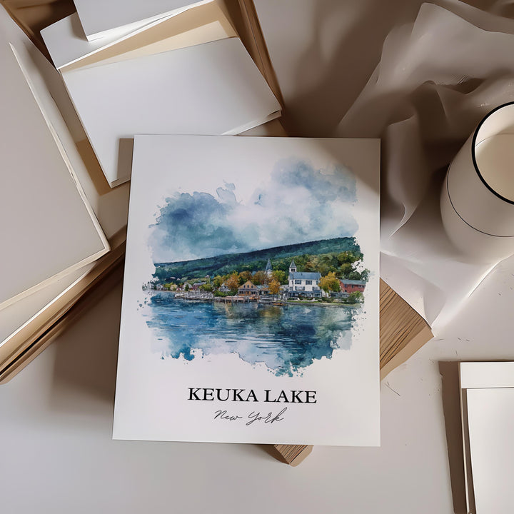Keuka Lake Wall Art, Finger Lakes Print, Cayuga Lake NY Watercolor Art, Keuka Lake Gift, Travel Print, Travel Poster, Housewarming Gift