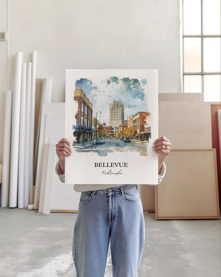 Bellevue NE Wall Art, Bellevue Nebraska Print, Nebraska Watercolor Art, Sarpy County Gift, Travel Print, Travel Poster, Housewarming Gift