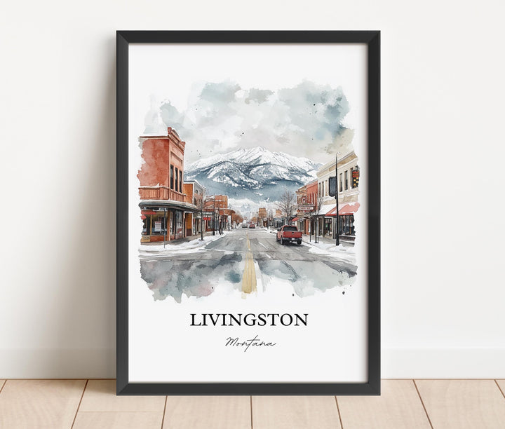 Livingston MT Wall Art, Montana Print, Yellowstone River Watercolor, Livingston Montana Gift, Travel Print, Travel Poster, Housewarming Gift
