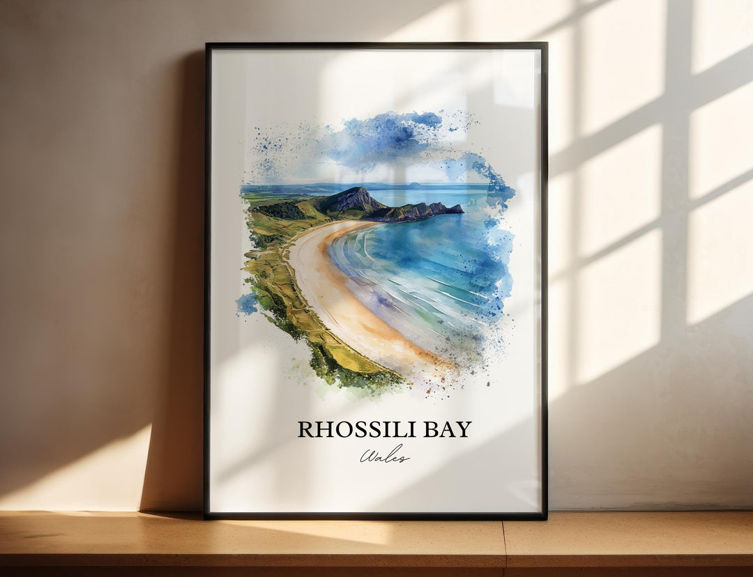Rhossili Bay Wall Art, South Wales Print, Wales Watercolor Art, Rhossili Bay Gift, Travel Print, Travel Poster, Housewarming Gift