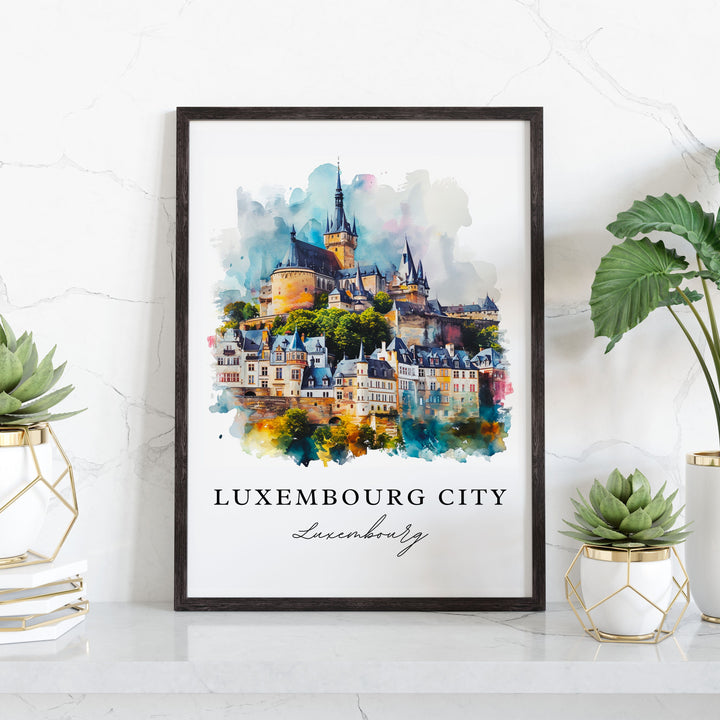 Luxembourg City watercolor travel art - Luxembourg, Luxembourg City print, Wedding gift, Birthday present, Custom Text, Perfect Gift