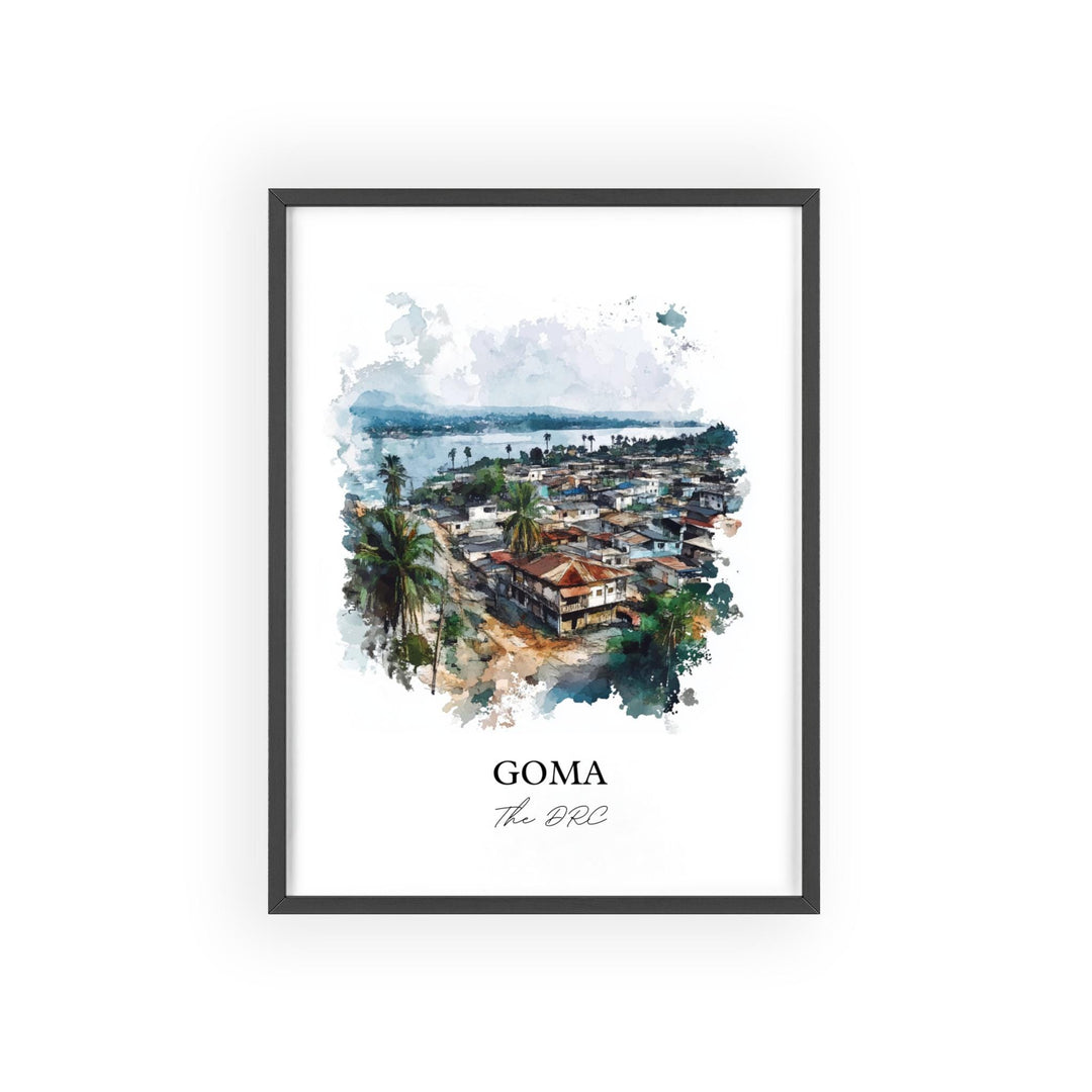 Goma DRC Wall Art, Lake Kivu Print, DRC Africa Watercolor Art, Goma The DRC Gift, Travel Print, Travel Poster, Housewarming Gift