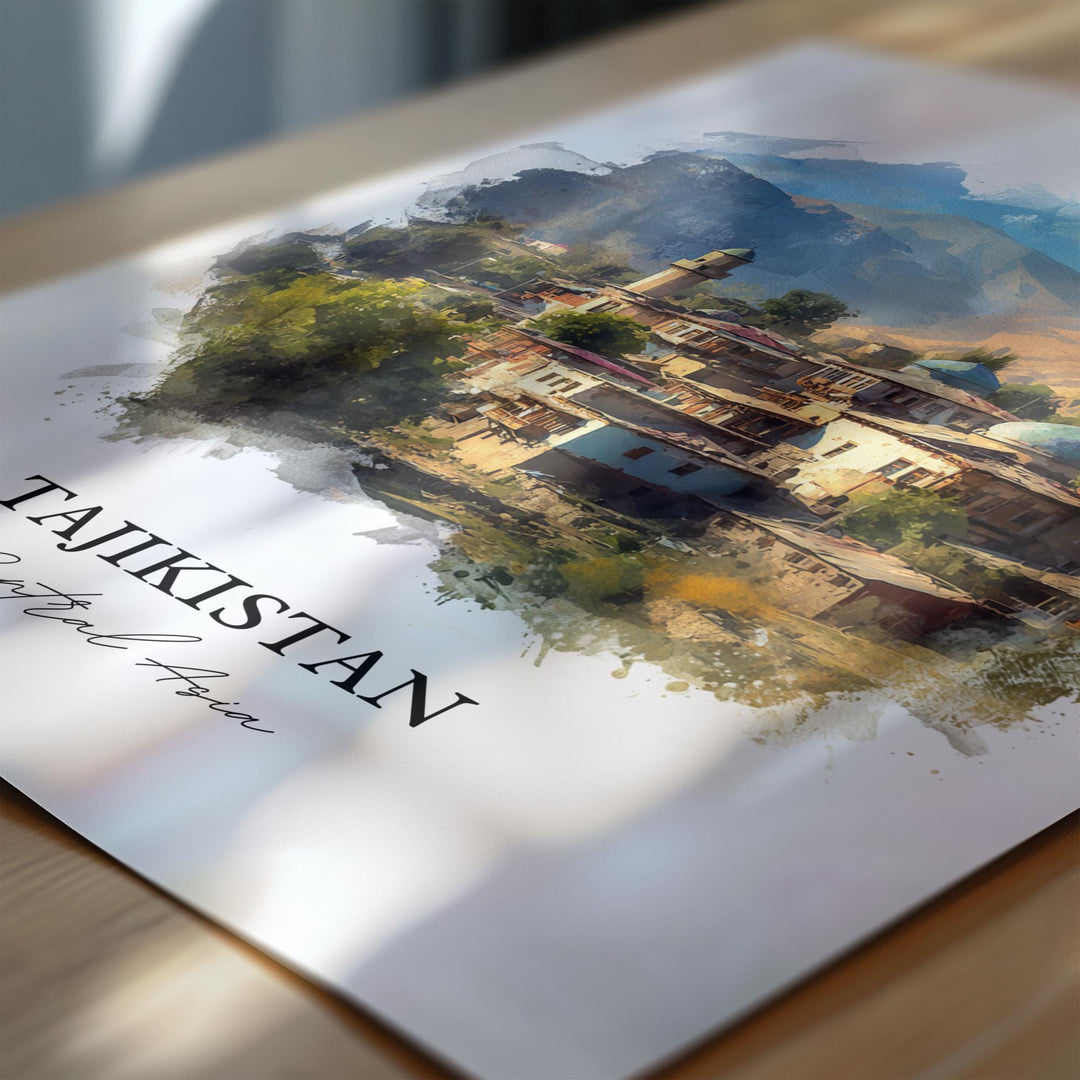 Tajikistan Wall Art, Tajikistan Print, Tajikistan Watercolor Art, Tajikistan Country Gift, Travel Print, Travel Poster, Housewarming Gift