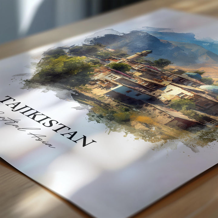 Tajikistan Wall Art, Tajikistan Print, Tajikistan Watercolor Art, Tajikistan Country Gift, Travel Print, Travel Poster, Housewarming Gift