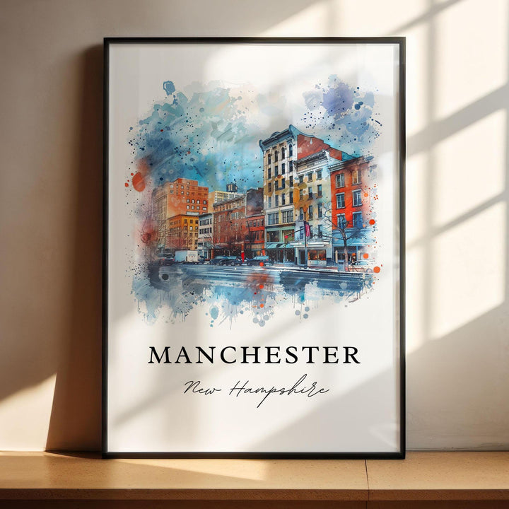 Manchester NH Art, Manchester Print, Manchester NH Watercolor, Manchester New Hampshire Gift,