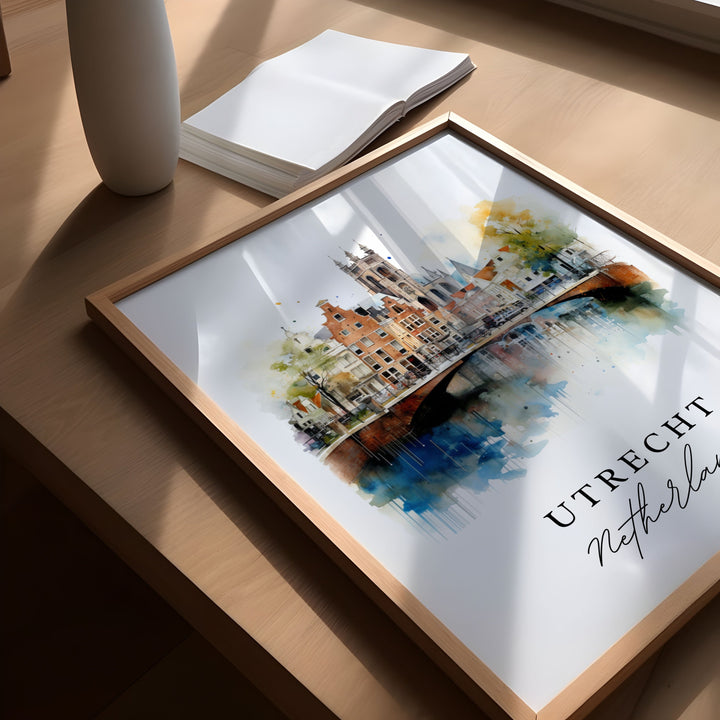 Utrecht traditional travel art - The Netherlands, Utrecht poster, Wedding gift, Birthday present, Custom Text, Personalized Gift