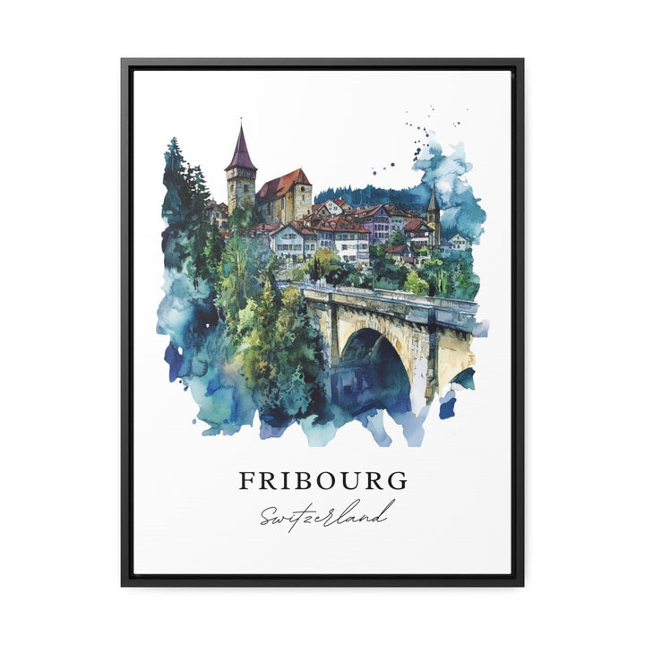 Fribourg Wall Art, Fribourg Switzerland Print, Fribourg Watercolor Art, La Sarine Gift,