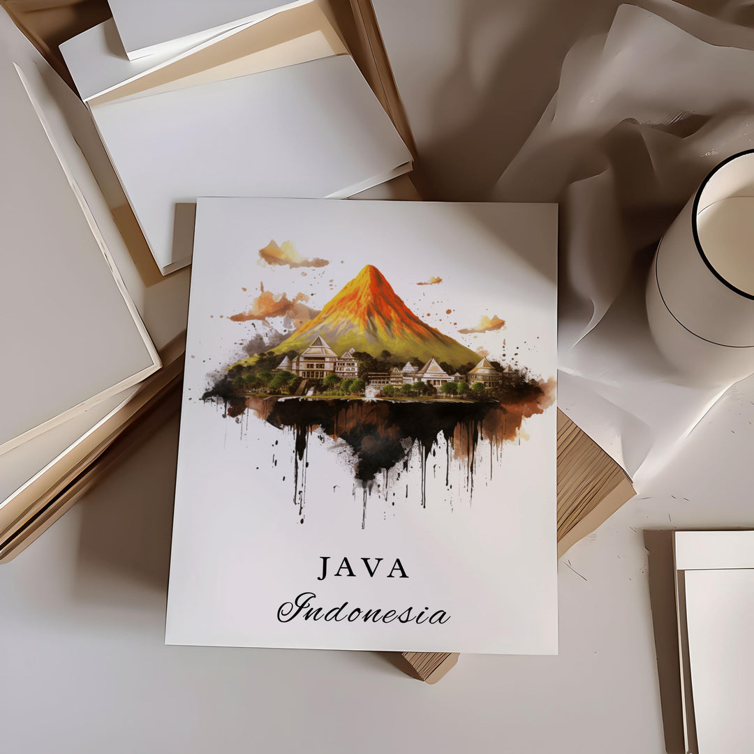 Java Indonesia wall art - Indonesia, Java poster, Java Wedding gift, Java Island Indonesia souvenir, Custom Text, Personalised Gift