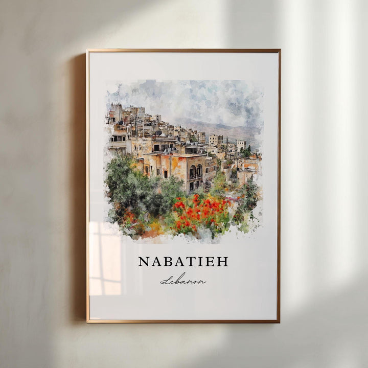 Nabatieh Wall Art, Nabatieh Print, Nabatieh Watercolor Art, Nabatîyé Lebanon Gift, Travel Poster, Housewarming Gift