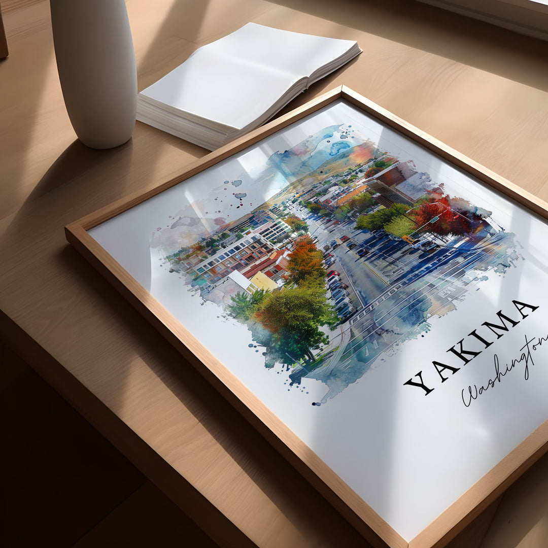 Yakima WA Wall Art, Yakima Print, Yakima Watercolor Art, Yakima Valley Washington Gift,