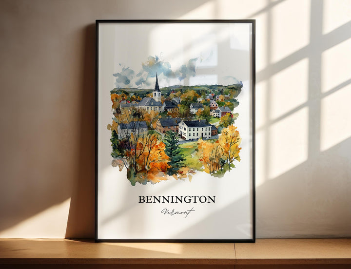 Bennington VT Wall Art, Bennington Vermont Print, Vermont Watercolor Art, Bennington Gift, Travel Print, Travel Poster, Housewarming Gift
