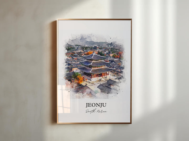 Jeonju Wall Art, Jeonju-si Print, South Korea Watercolor Art, Jeonju Gift, Travel Print, Travel Poster, Housewarming Gift