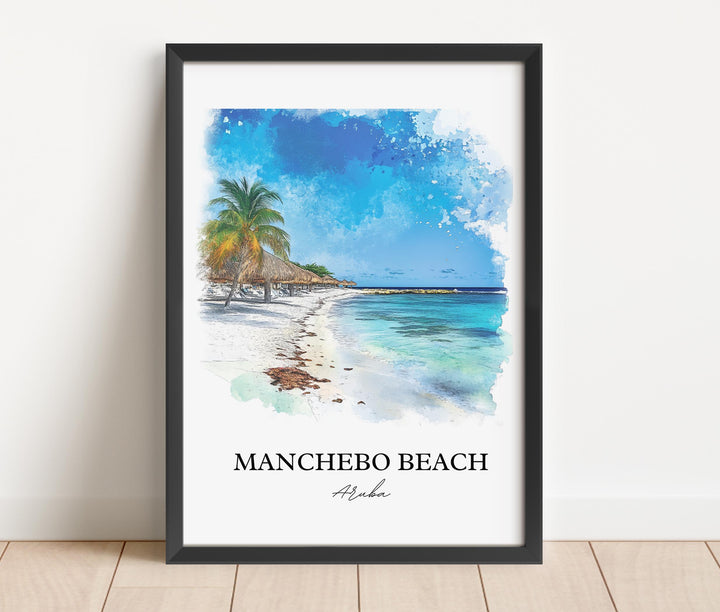 Manchebo Beach Wall Art, Eagle Beach Print, Aruba Watercolor Art, Manchebo Beach Gift, Travel Print, Travel Poster, Housewarming Gift