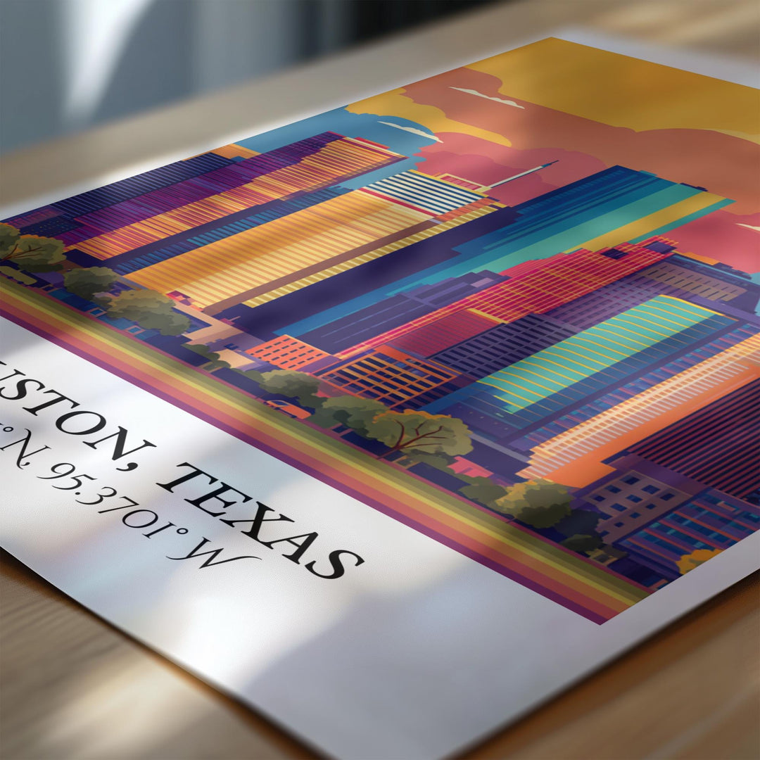Houston Art, Houston Texas Retro Travel Art, Houston Home Decor, Houston Texas Gift, Texas Travel Art, Travel Prints, Housewarming Gift
