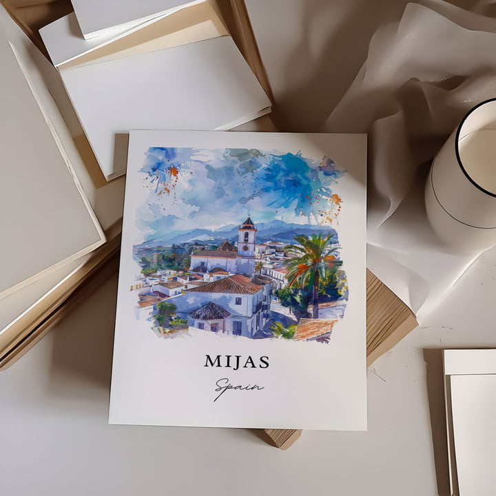 Mijas Spain Wall Art, Mijas Print, Málaga Watercolor Art, Andalusia Spain Art Gift,