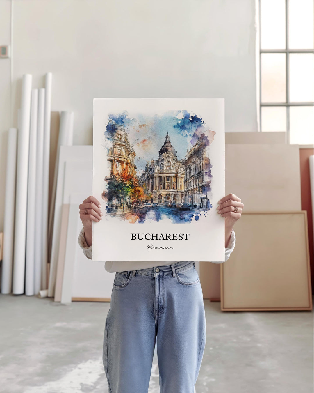 Bucharest Wall Art, Bucharest Print, Romania Watercolor Art, Bucharest Romania Gift, Travel Print, Travel Poster, Housewarming Gift