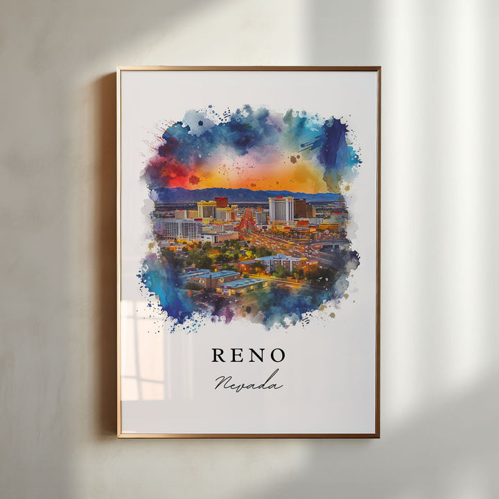 Reno Nevada wall art - Nevada, Reno print, Reno Wedding gift, Reno Skyline Birthday present, Custom Text, Perfect Gift