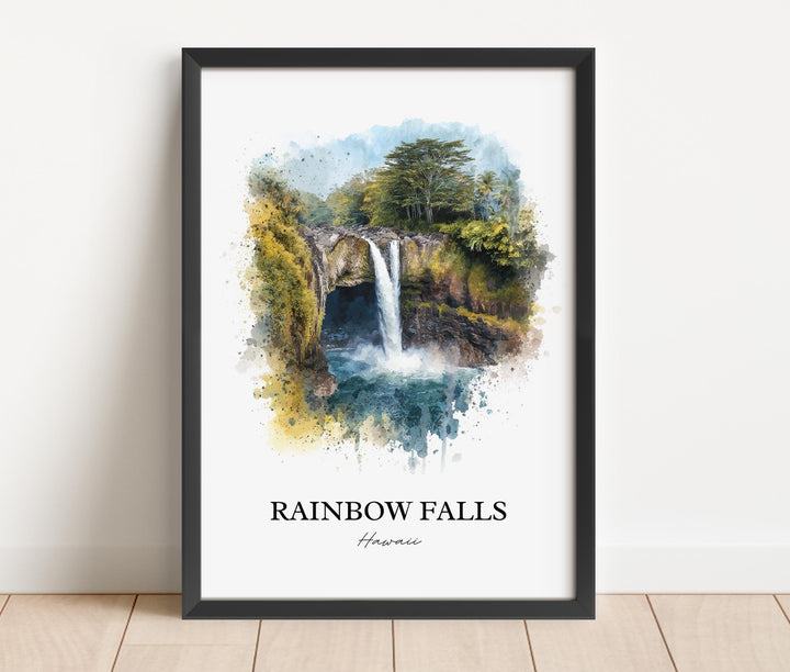 Rainbow Falls Wall Art, Hilo Print, Hilo Hawaii Watercolor Art, Rainbow Falls Gift, Travel Print, Travel Poster, Housewarming Gift