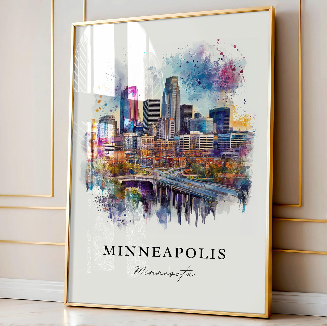 Minneapolis MN Wall Art, Minneapolis Print, Minneapolis Watercolor Art, Minneapolis Gift,